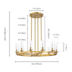 12-Light Mid-Century Modern Cylinder Clear Glass Wagon Wheel Chandelier Gold/Black Large Chandelier