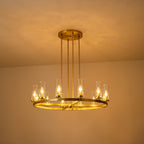 12-Light Mid-Century Modern Cylinder Clear Glass Wagon Wheel Chandelier Gold/Black Large Chandelier