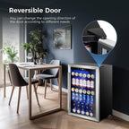 145 Can Beverage Refrigerator, 4.4Cu.Ft. Mini Fridge with Glass Door for Soda, Beer, Wine – Clear Front for Home, Office, or Bar
