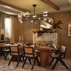 15-Light Modern Linear Sputnik Kitchen Island Light Branch Cluster Glass Globe Bubble Chandelier