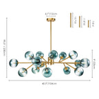 15-Light Modern Linear Sputnik Kitchen Island Light Branch Cluster Glass Globe Bubble Chandelier