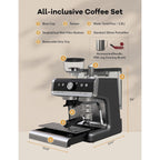 20 Bar Semi Automatic Espresso Machine With Grinder and Milk Frother Wand