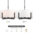 22 in. 4-Light Matte Black Chandelier Pendant Light with White Drum Shade - 22W