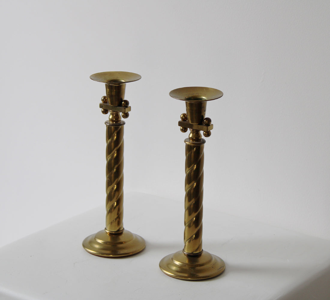 Bougeoirs Art déco vintage en laiton | Lot de 2