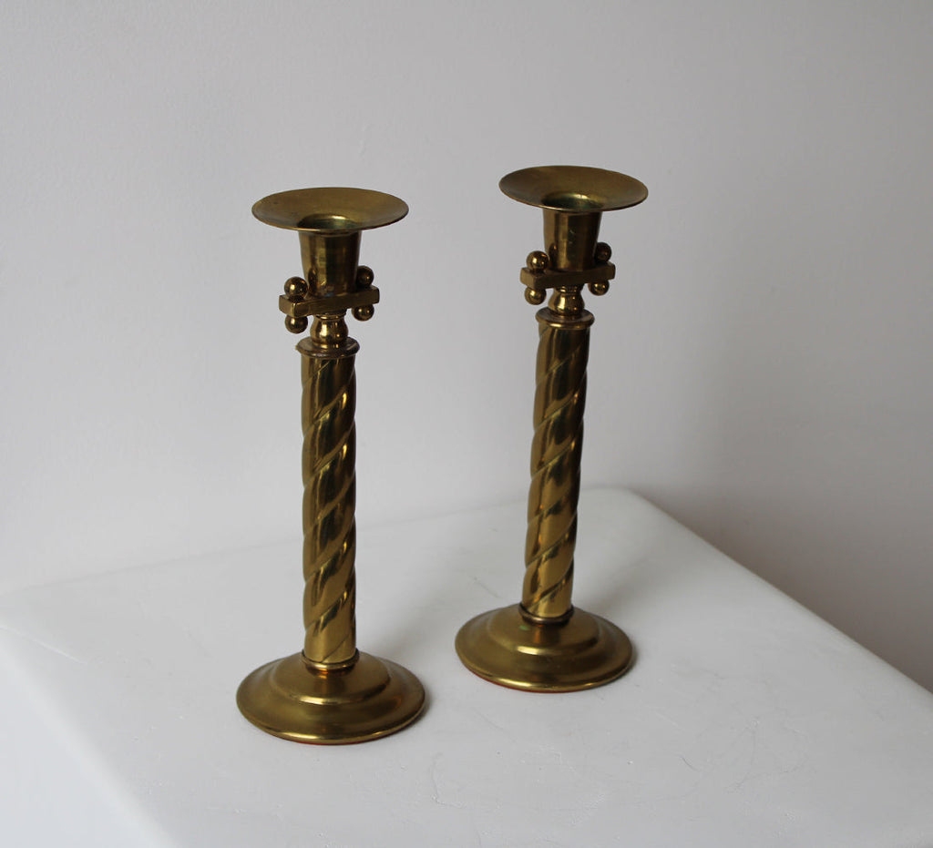 Bougeoirs Art déco vintage en laiton | Lot de 2