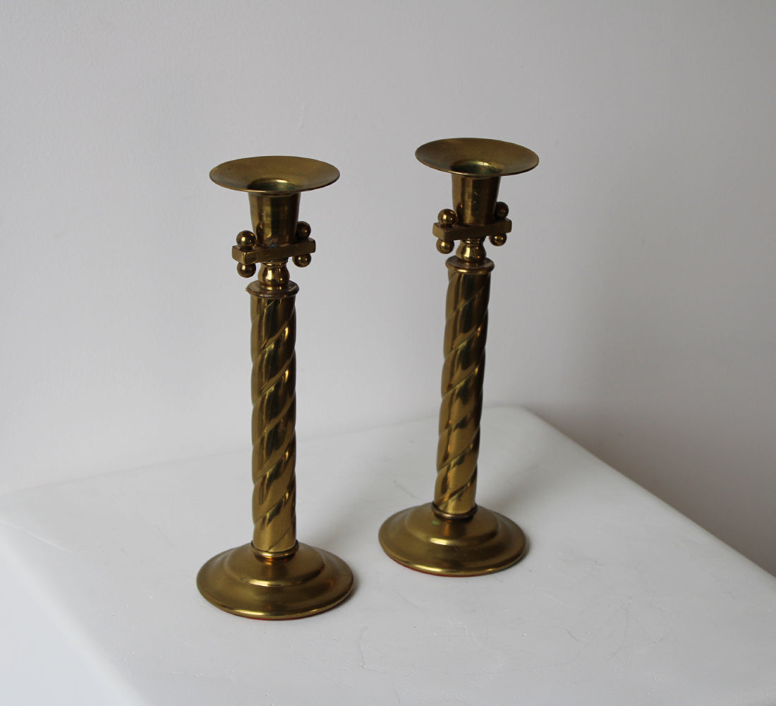 Bougeoirs Art déco vintage en laiton | Lot de 2