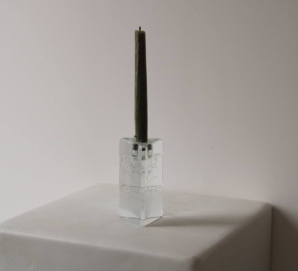Bougeoir vintage en verre pressé