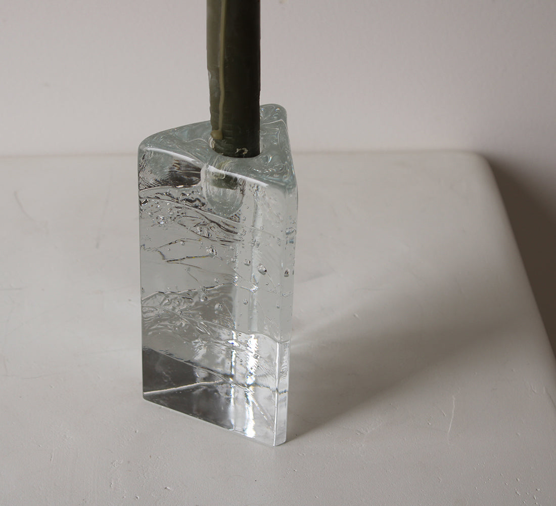 Bougeoir vintage en verre pressé